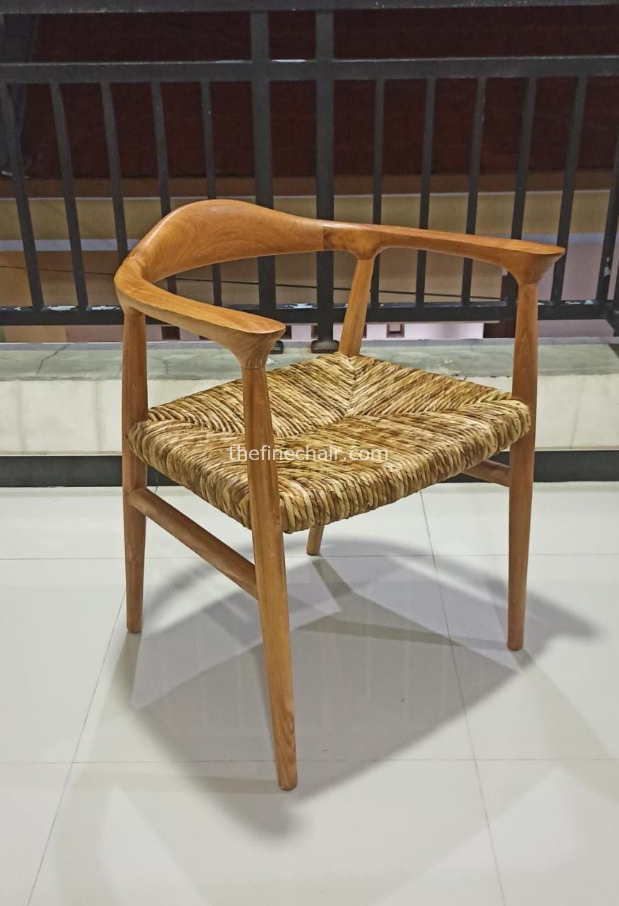 Teak Wood Dining Chair With Wrapped Banana Leaf Seat Teak Wood Accent Chair With Wrapped Banana Leaf Seat - Image 1