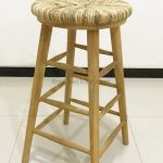 Round Teak Wood Kitchen Stool With Woven Banana Leaf On Top