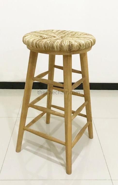 Round Teak Wood Kitchen Stool With Woven Banana Leaf On Top Round Teak Wood Kitchen Stool With Woven Banana Leaf On Top - Image 1