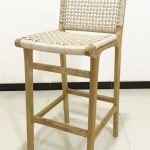 Teak Wood Stool with Woven Rattan Seat and Back