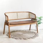 Teak Wood & Woven Rattan Bench Backrest