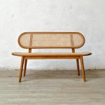 Teak Wood & Woven Rattan Bench Seat & Backrest