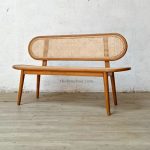 Teak Wood & Woven Rattan Bench Seat & Backrest - Image 2