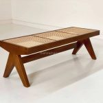 Teak and Woven Rattan Bench
