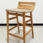 Wooden Stool with Woven Synthetic Rattan
